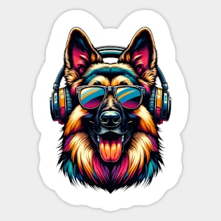 German Shepherd Dog Smiling DJ with Lively Tunes Sticker